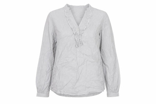 Marks & Spencer Women Grey Striped Ruffle Cotton Tunic Blouse UK 8