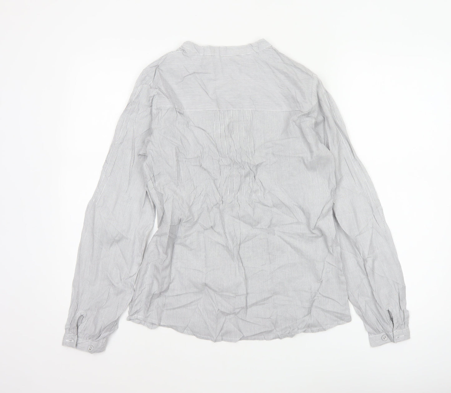 Marks & Spencer Women Grey Striped Ruffle Cotton Tunic Blouse UK 8