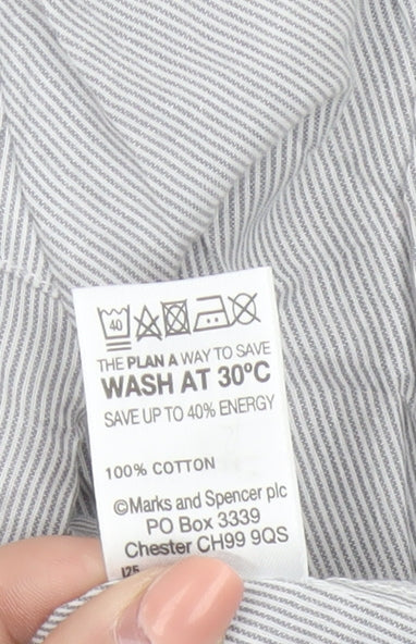 Marks & Spencer Women Grey Striped Ruffle Cotton Tunic Blouse UK 8