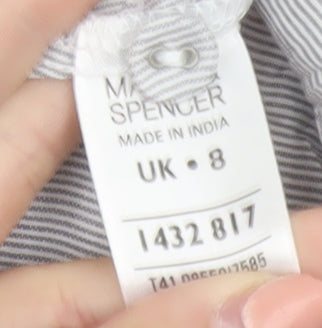 Marks & Spencer Women Grey Striped Ruffle Cotton Tunic Blouse UK 8