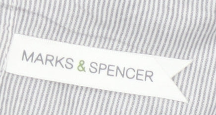 Marks & Spencer Women Grey Striped Ruffle Cotton Tunic Blouse UK 8