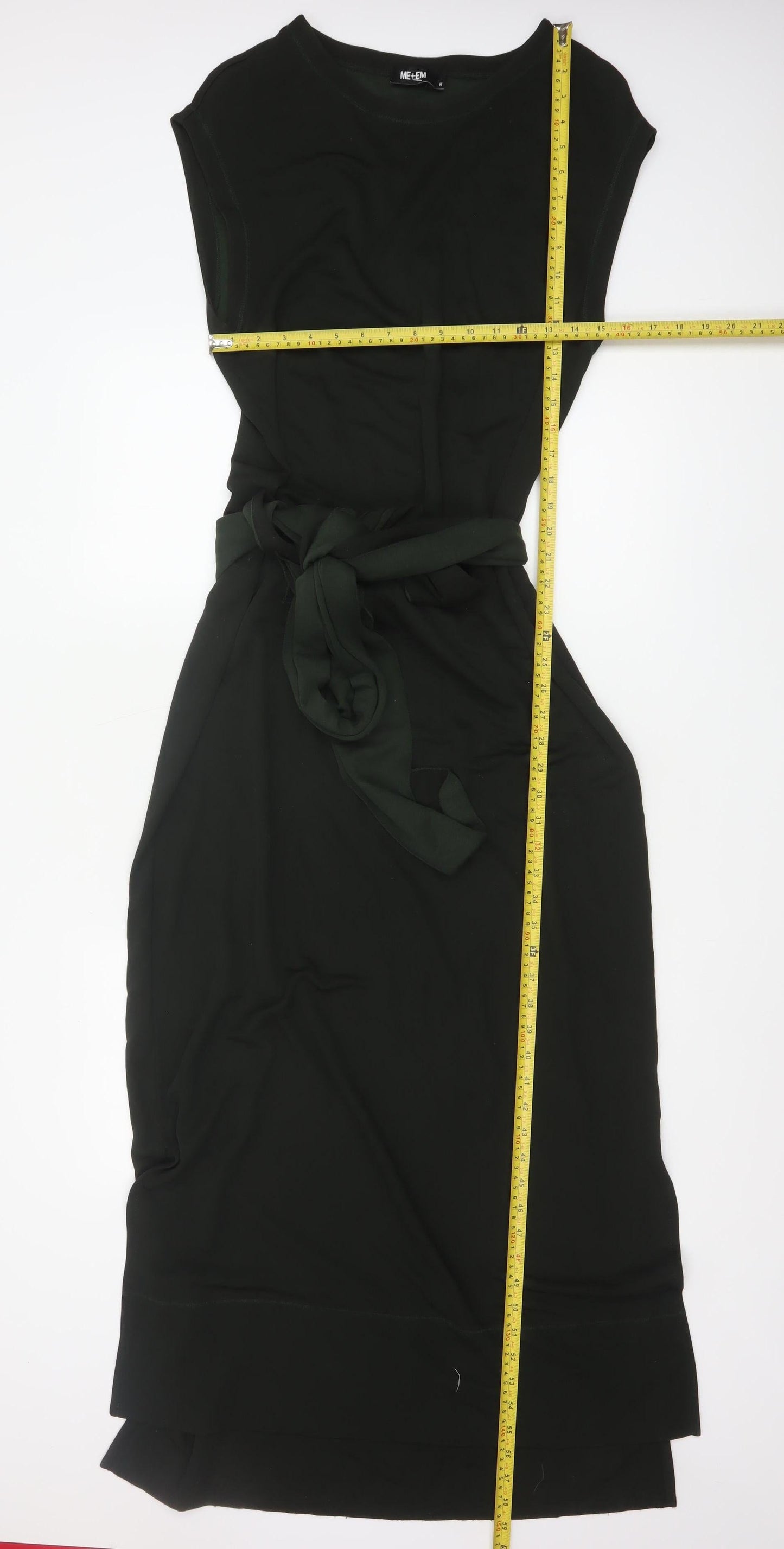 ME+EM Women's Black Midi Shift Belted Sleeveless Dress Size 14