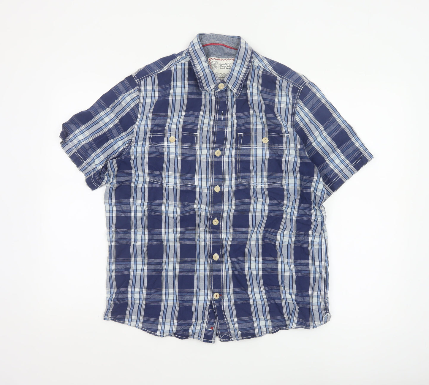 Fat Face Men's Blue Plaid Short Sleeve Button-Up Shirt Size M