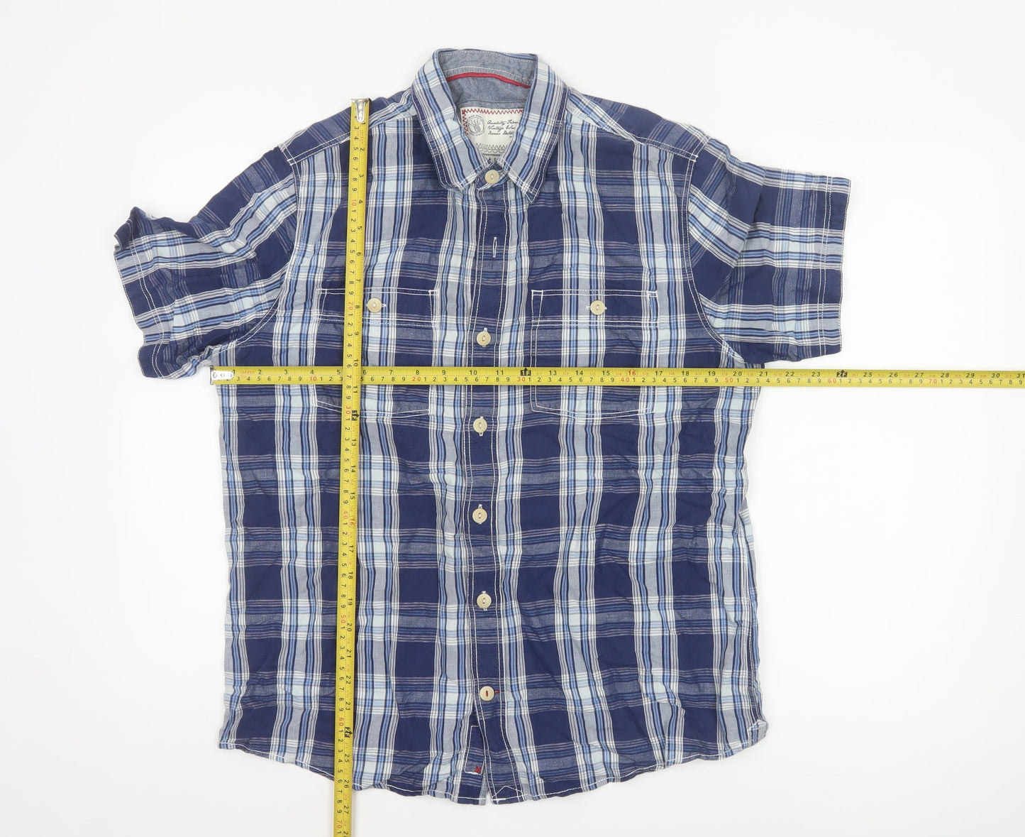 Fat Face Men's Blue Plaid Short Sleeve Button-Up Shirt Size M