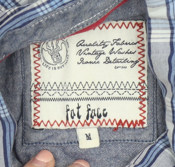 Fat Face Men's Blue Plaid Short Sleeve Button-Up Shirt Size M