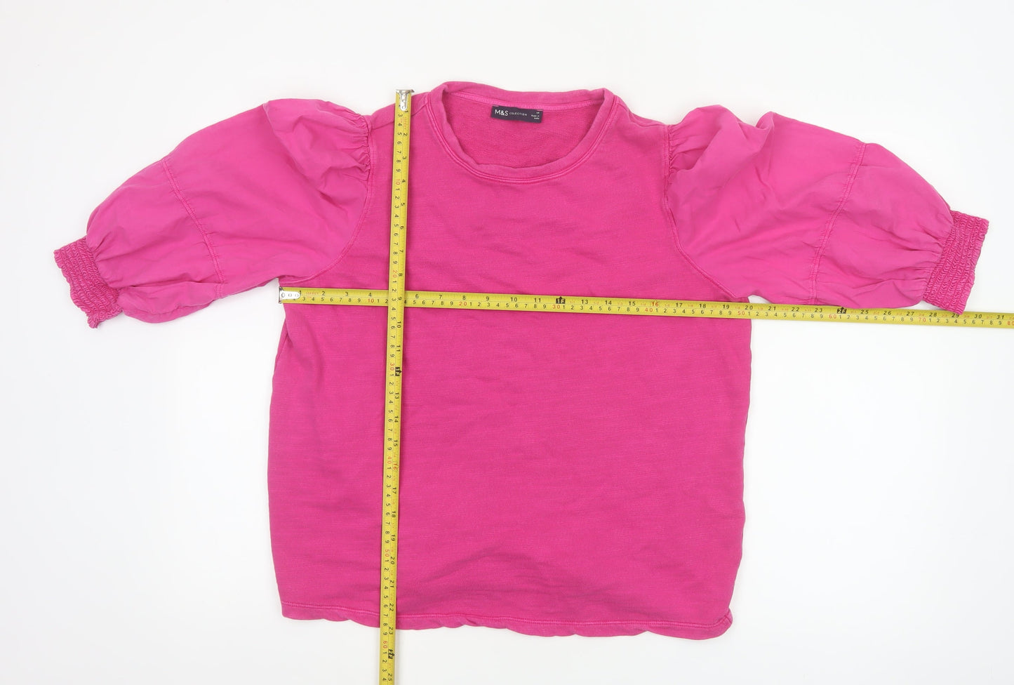 Marks and Spencer Womens Pink Puff Sleeve Cotton T-Shirt Size 14