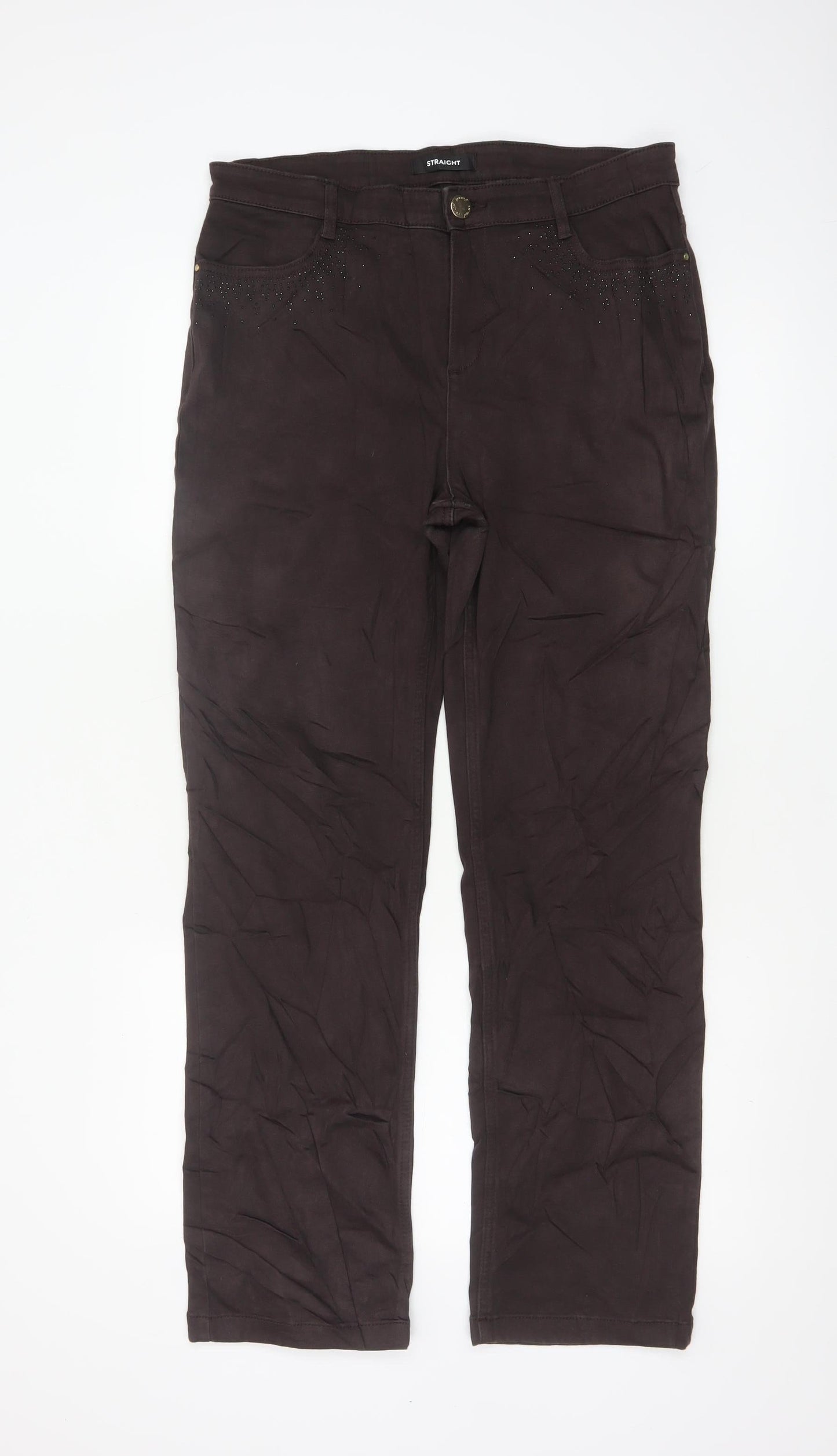 Marks and Spencer Women Brown Size 14 Straight Stretch Trousers
