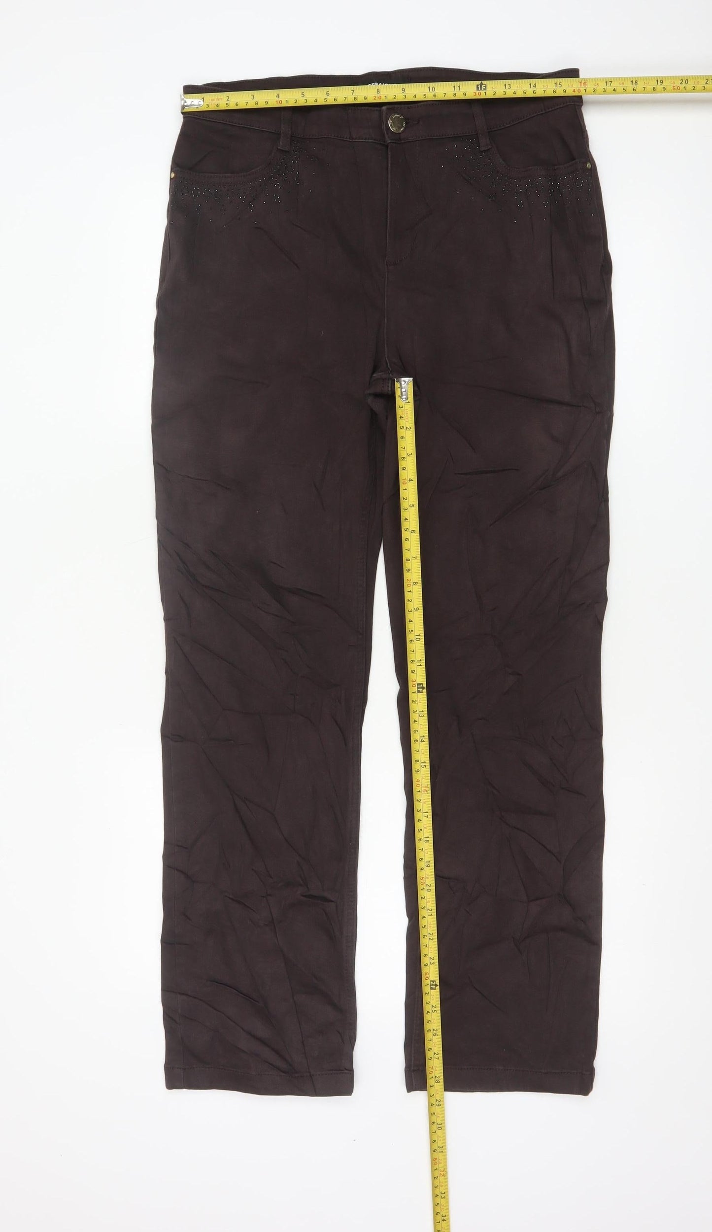 Marks and Spencer Women Brown Size 14 Straight Stretch Trousers