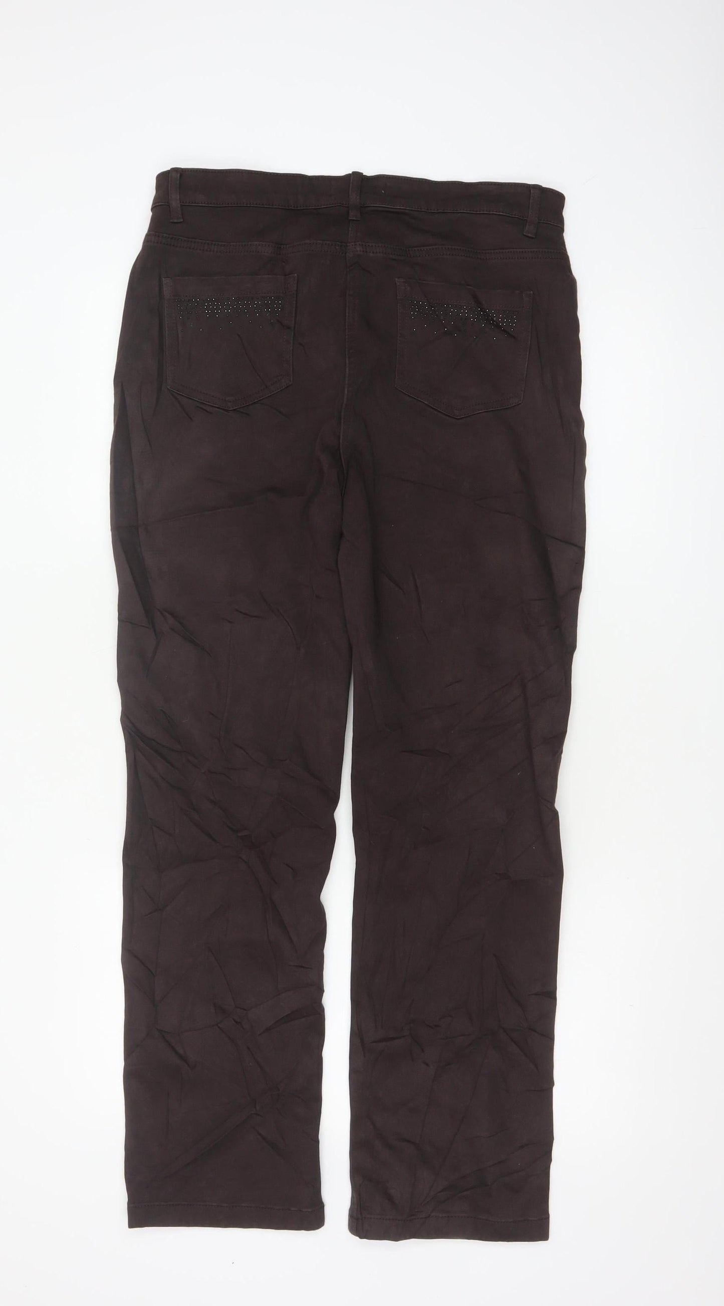 Marks and Spencer Women Brown Size 14 Straight Stretch Trousers