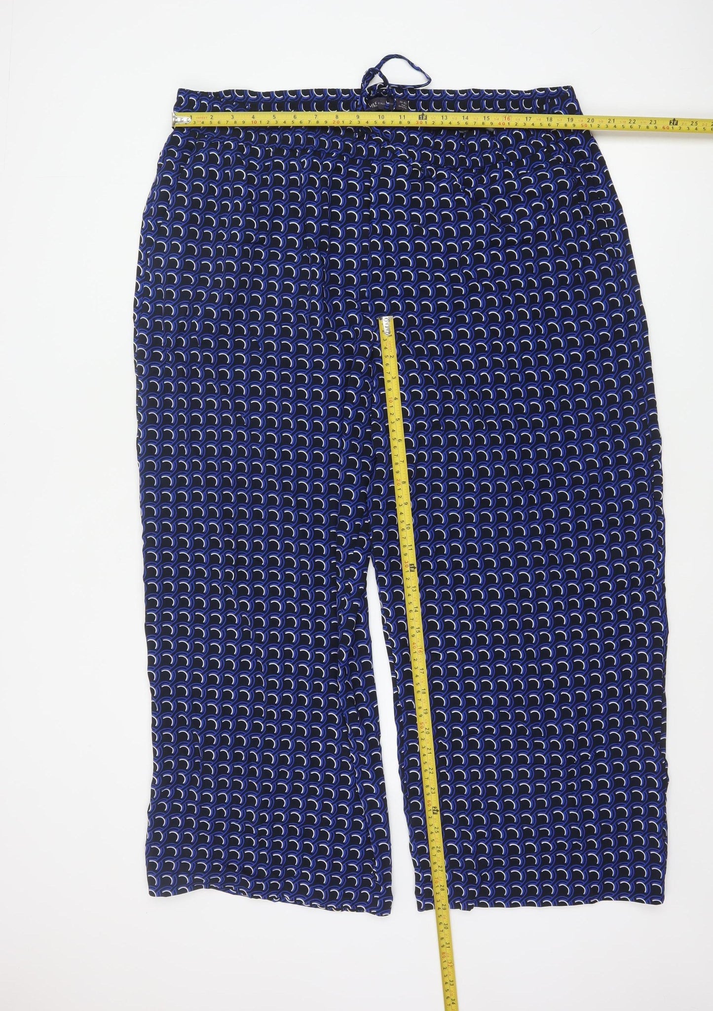 Marks and Spencer Women's Blue Geometric Cropped Trousers Size 12