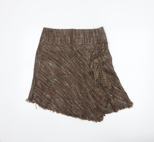 Morgan de Toi Women’s Brown Tweed Wrap Skirt Size 12