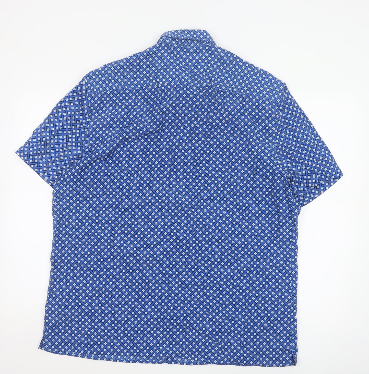 Marks and Spencer Men's Blue Geometric Short Sleeve Button-Up Shirt XL