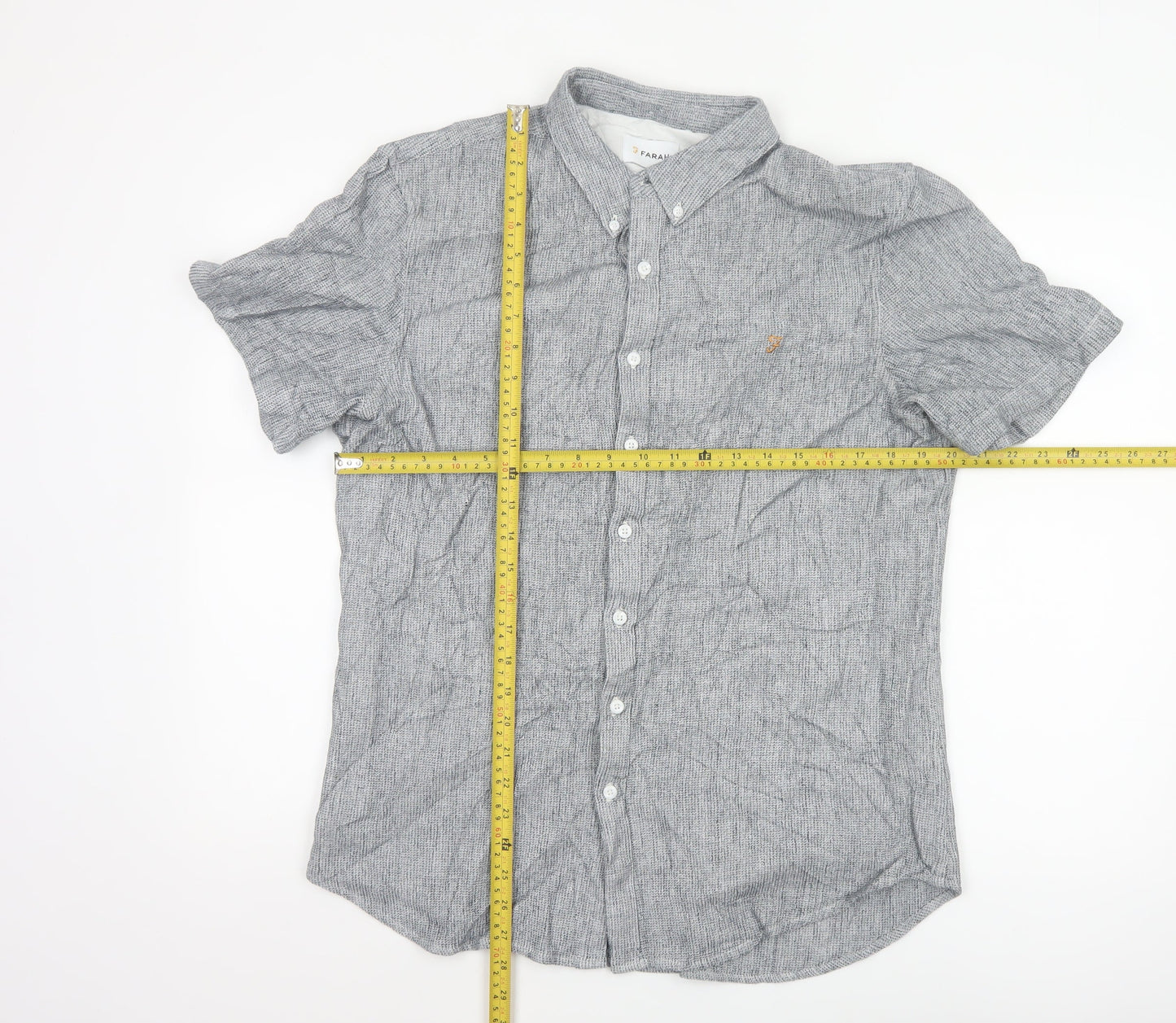 Farah Men's Grey Slim Fit Short Sleeve Button-Up Shirt XL