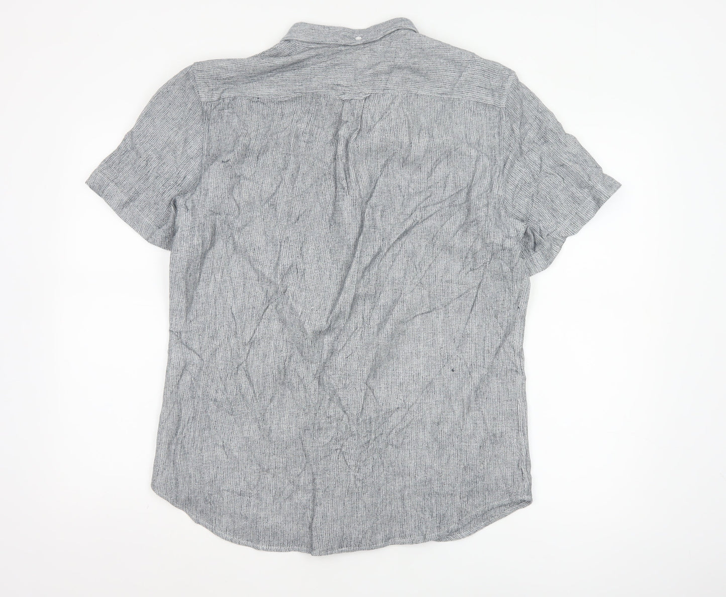 Farah Men's Grey Slim Fit Short Sleeve Button-Up Shirt XL