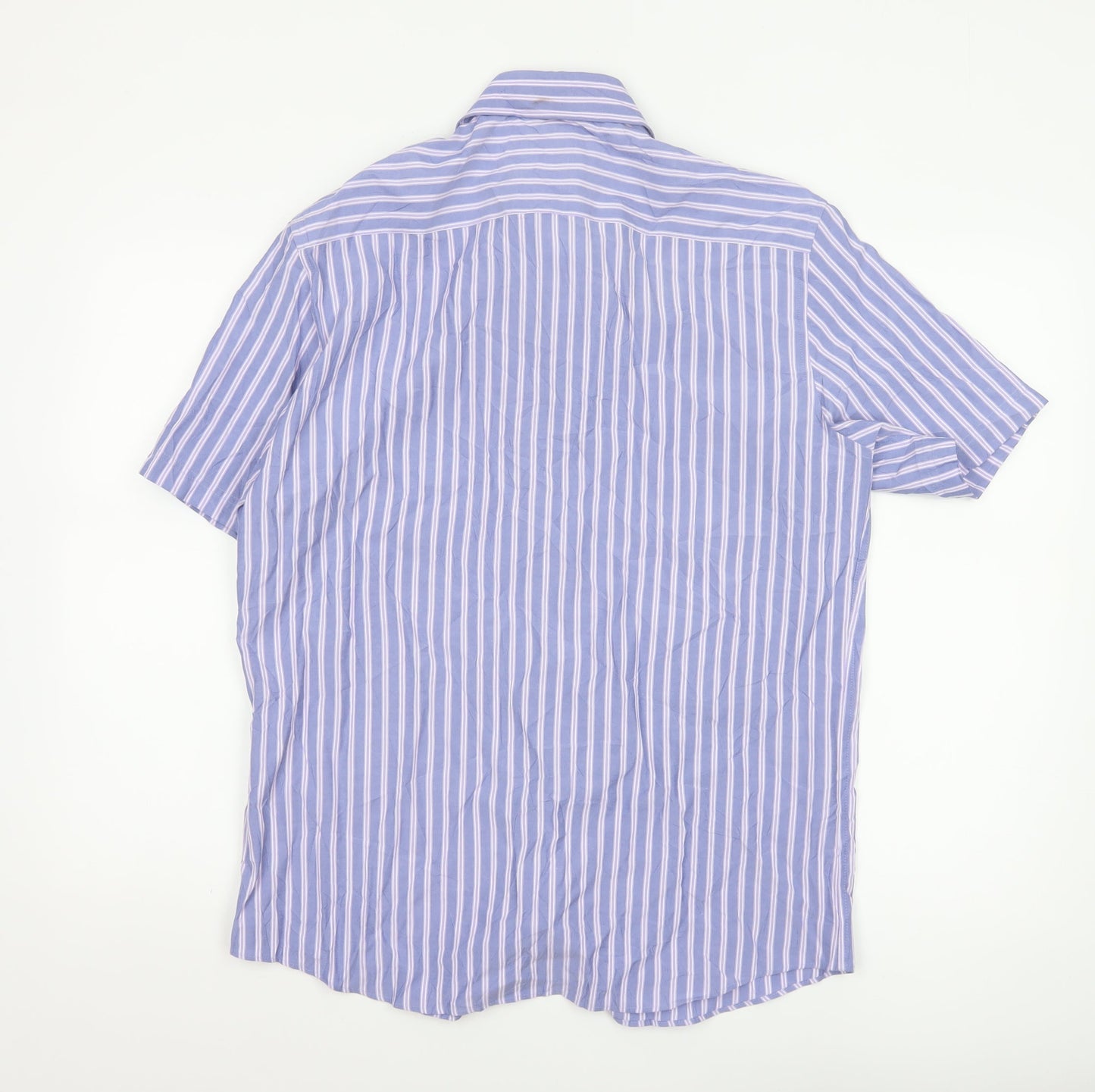 Marks and Spencer Men's Blue Striped Relaxed Fit Short Sleeve Button-Up Shirt Size M