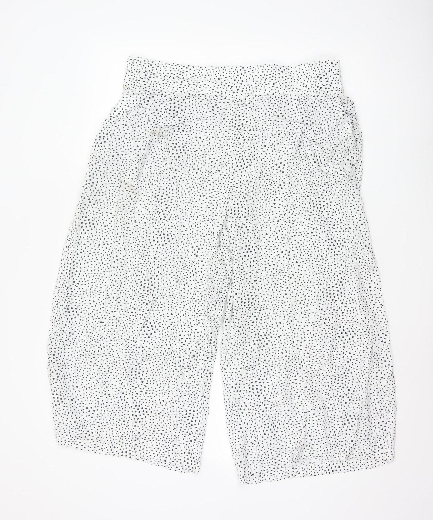 Marks and Spencer Women White Polka Dot Cropped Wide-Leg Trousers Size 16
