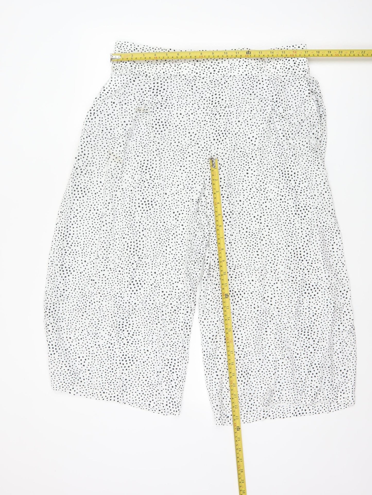 Marks and Spencer Women White Polka Dot Cropped Wide-Leg Trousers Size 16