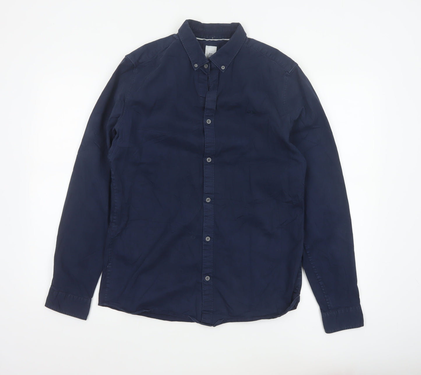 River Island Men's Blue Slim Fit Button-Down Cotton Shirt M