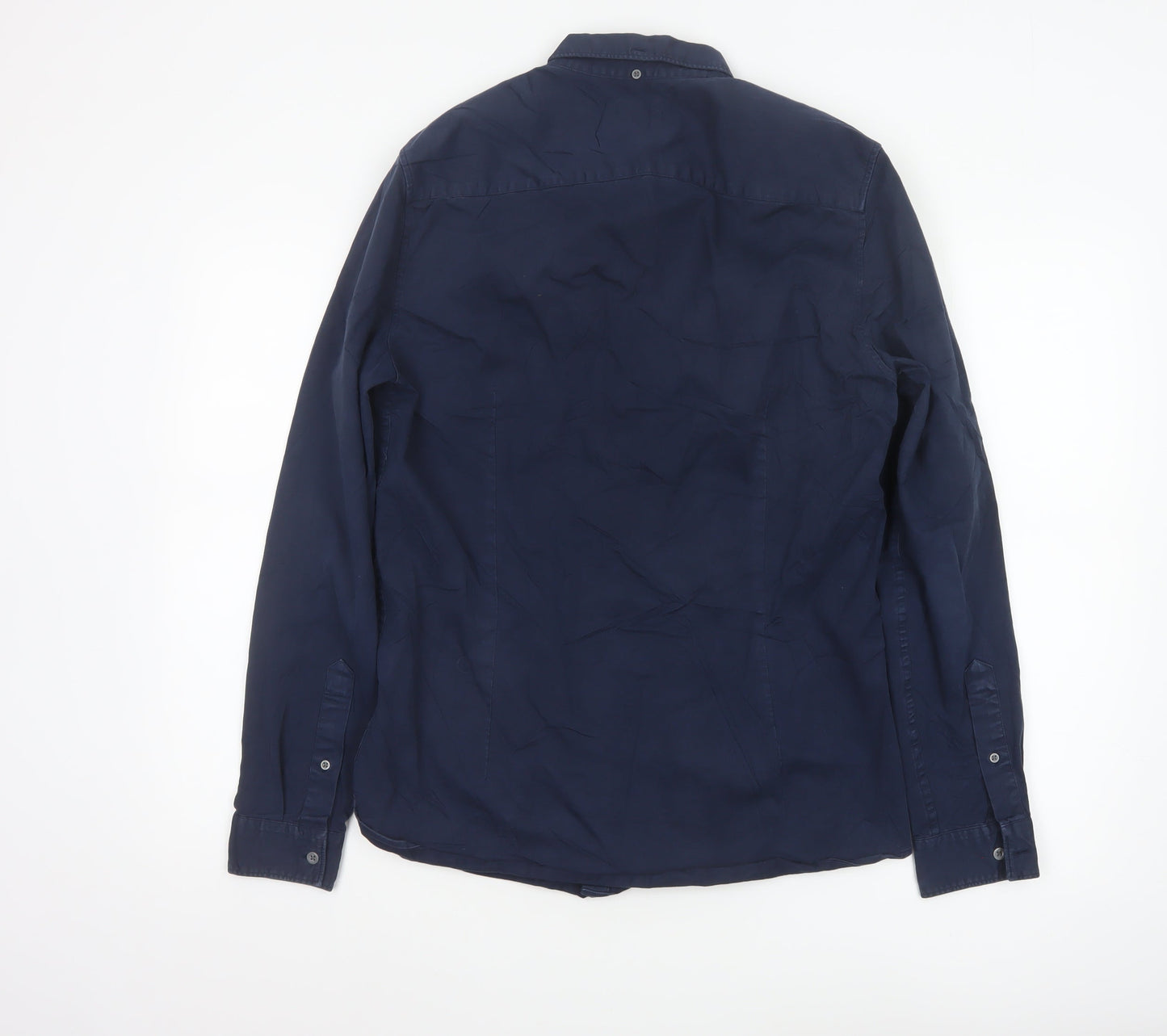 River Island Men's Blue Slim Fit Button-Down Cotton Shirt M