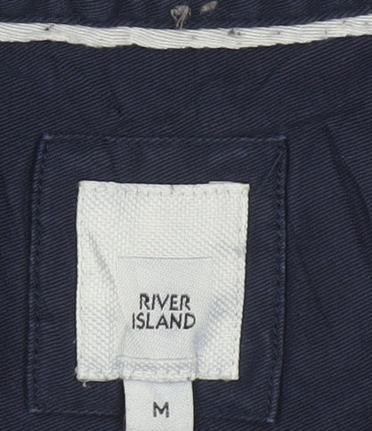River Island Men's Blue Slim Fit Button-Down Cotton Shirt M