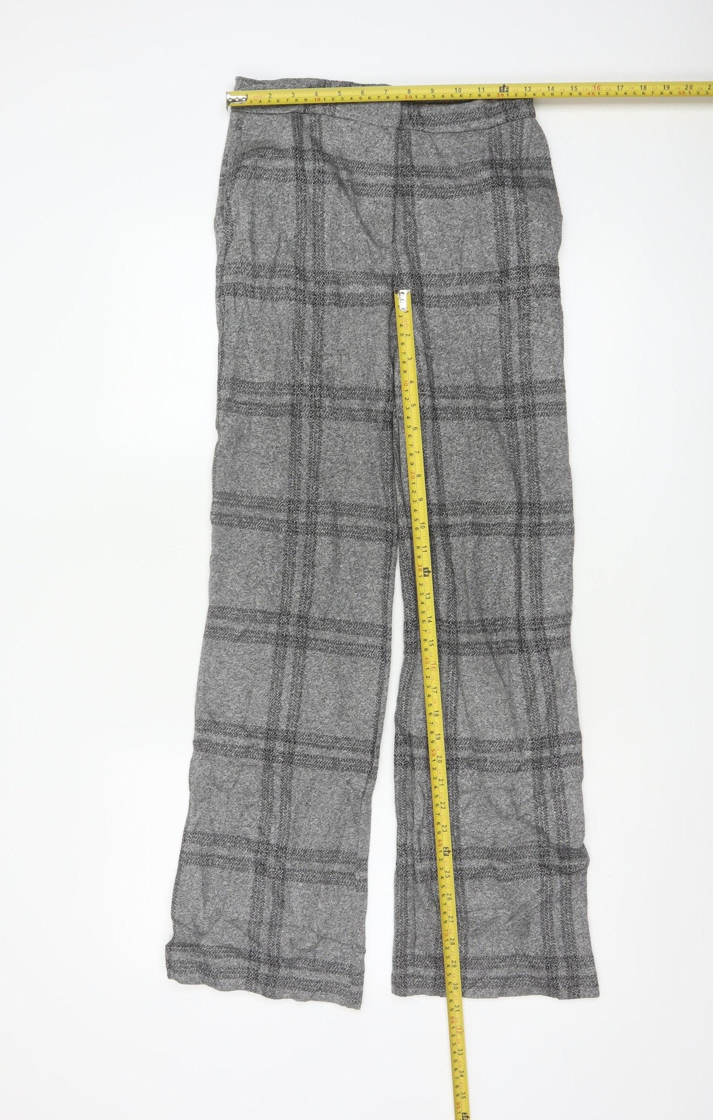 Next Women’s Grey Check Wide-Leg Trousers Size 6