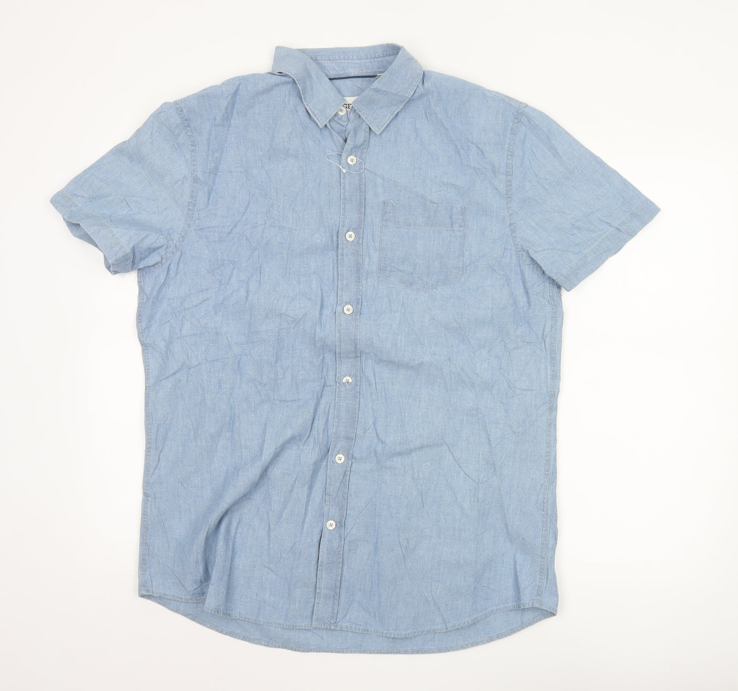 Jaeger Men's Blue Cotton Short Sleeve Button-Up Shirt Size L