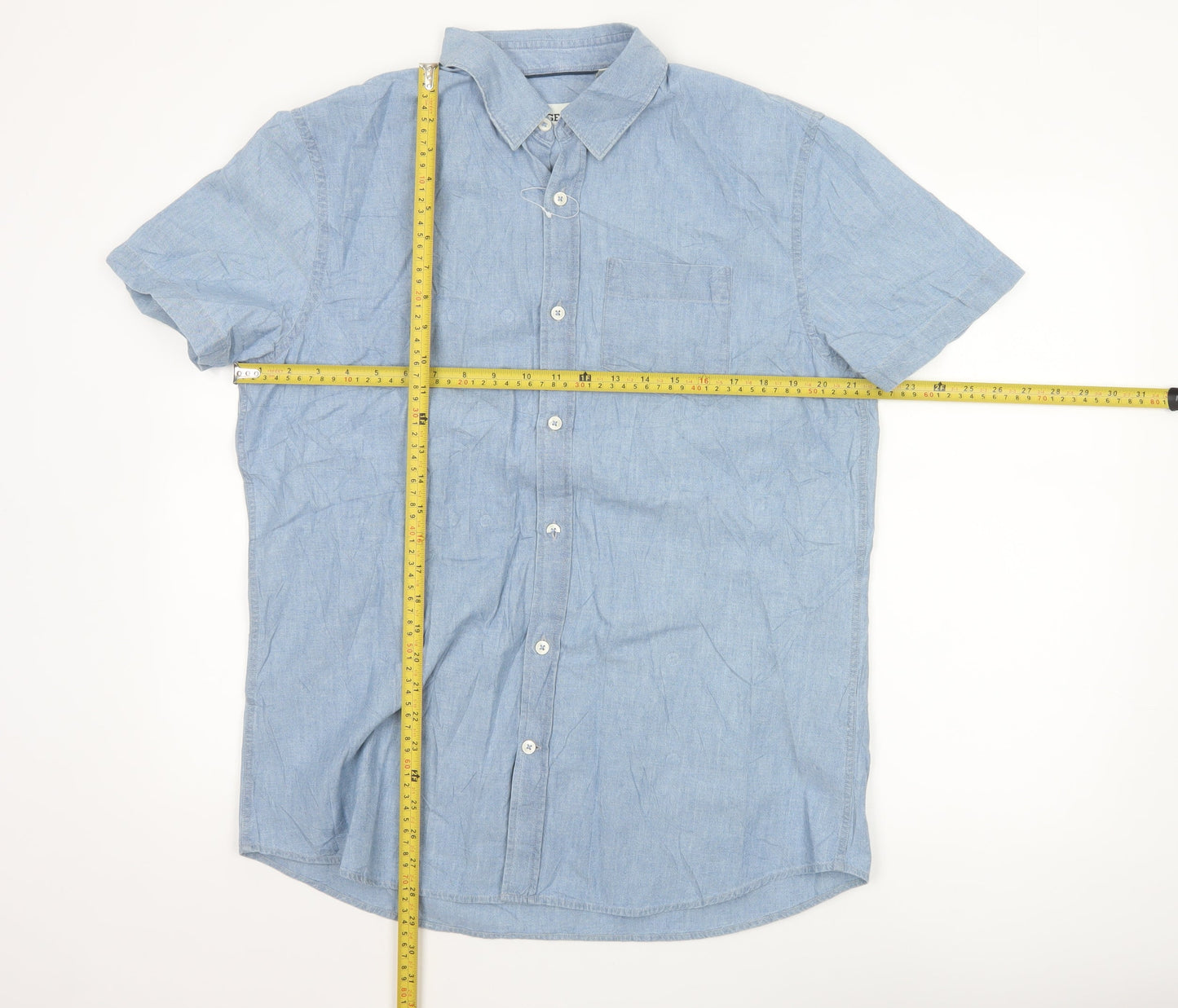 Jaeger Men's Blue Cotton Short Sleeve Button-Up Shirt Size L