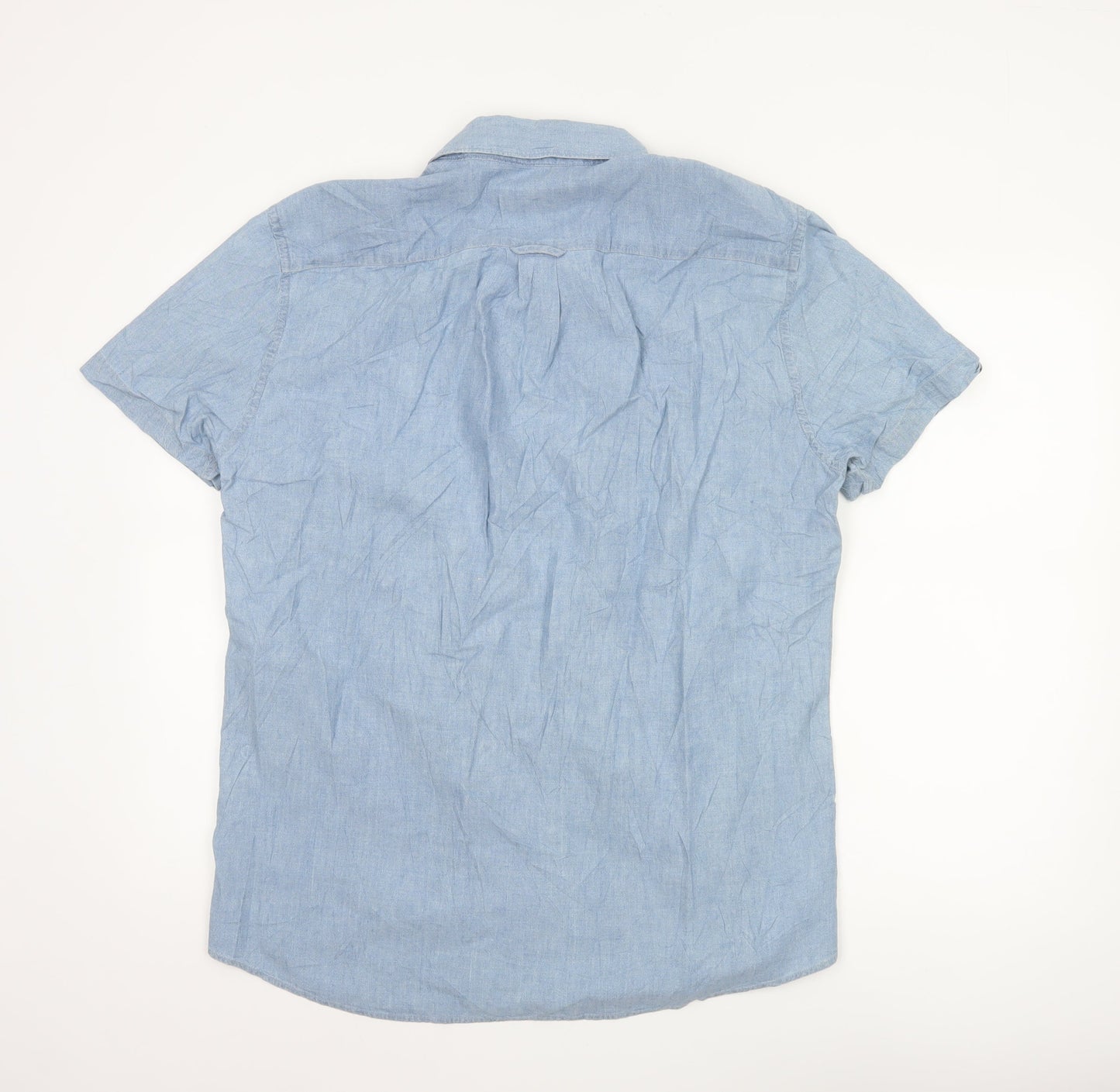 Jaeger Men's Blue Cotton Short Sleeve Button-Up Shirt Size L