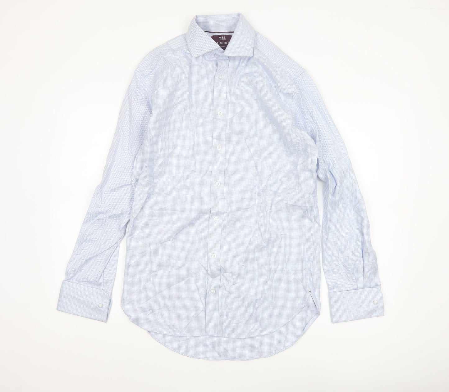 Marks and Spencer Men's Blue Regular Fit Luxury Cotton Dress Shirt 14.5”