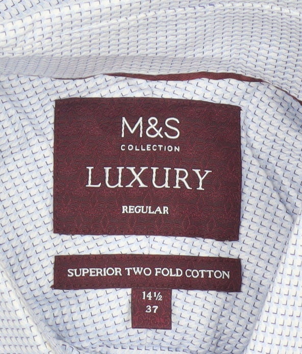 Marks and Spencer Men's Blue Regular Fit Luxury Cotton Dress Shirt 14.5”