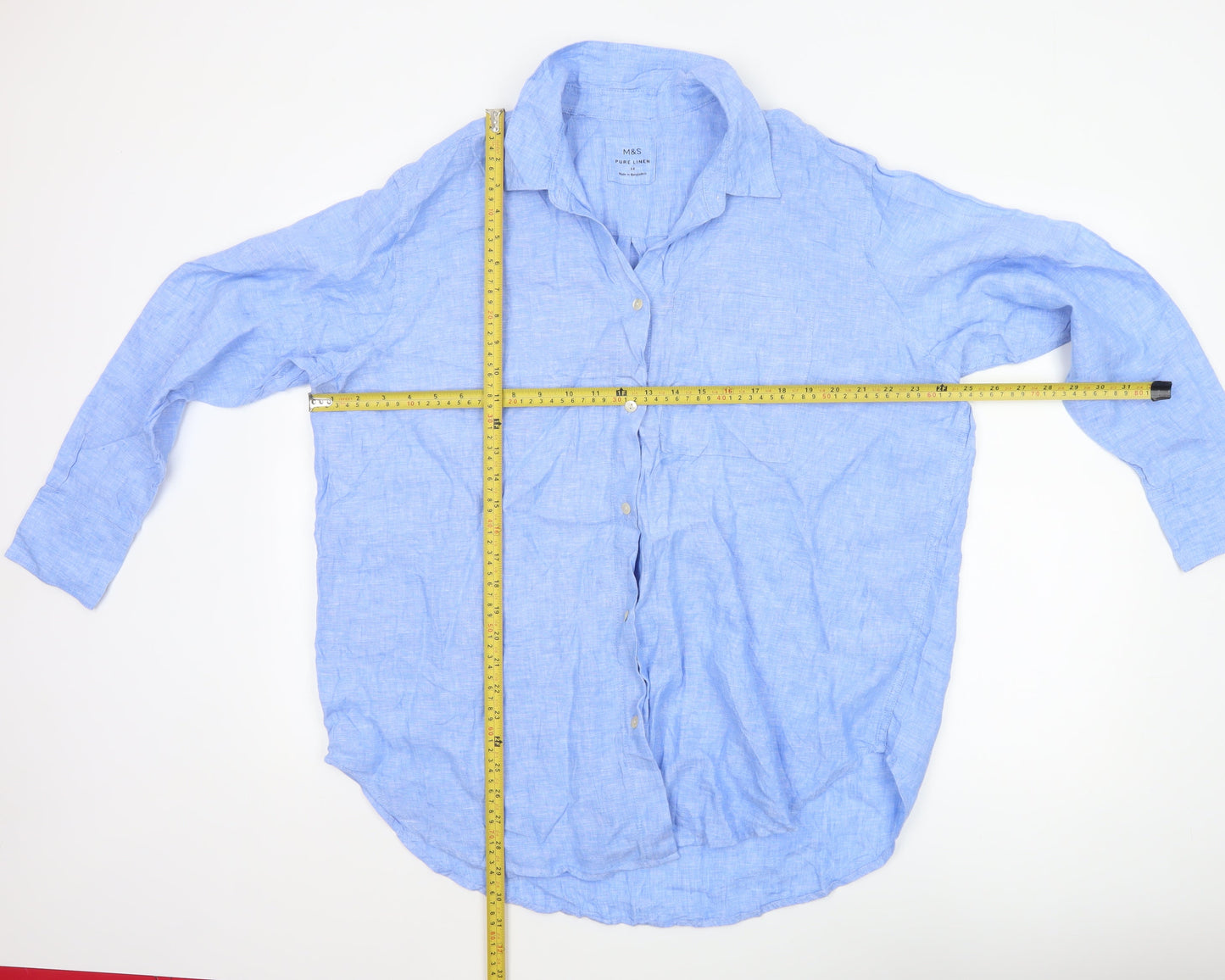 Marks and Spencer Women’s Blue Pure Linen Long Sleeve Button-Up Shirt Size 14