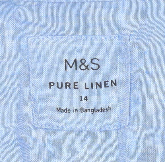 Marks and Spencer Women’s Blue Pure Linen Long Sleeve Button-Up Shirt Size 14
