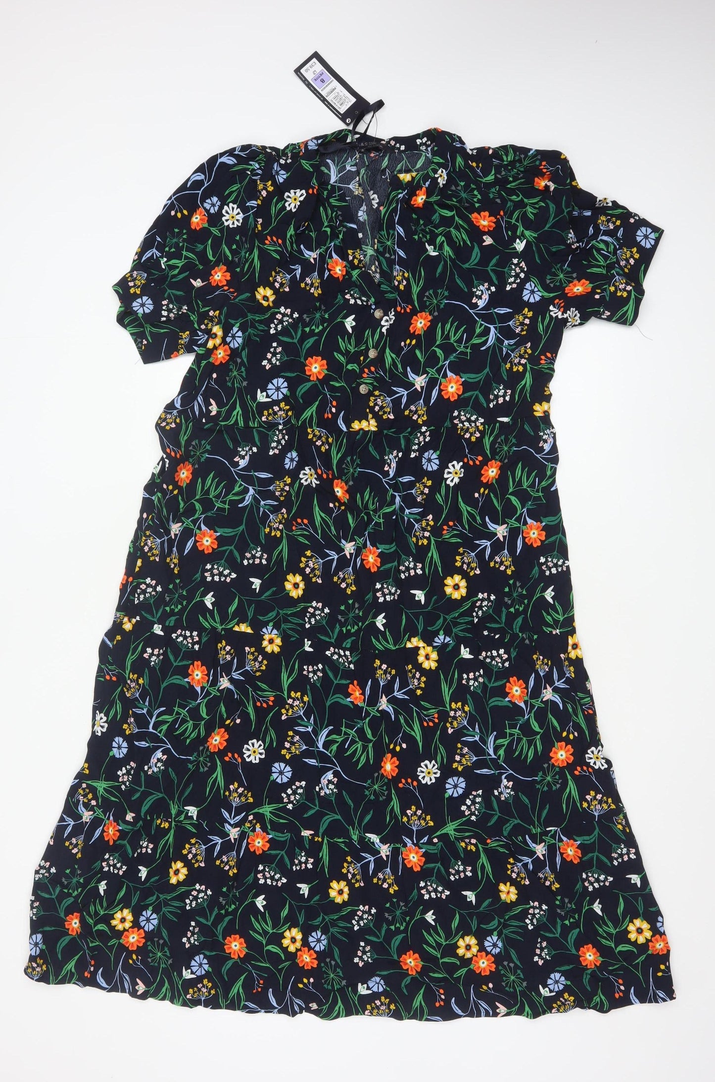 Marks and Spencer Women's Petite Floral Midi A-Line Dress Size 8