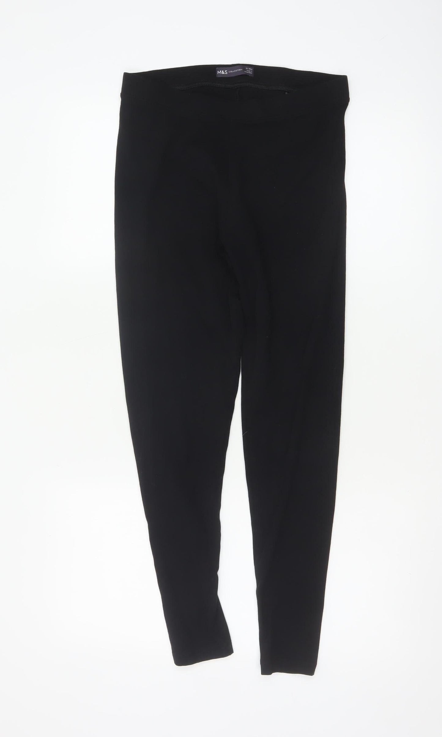 Marks and Spencer Womens Black Size 10 Regular Cotton Leggings