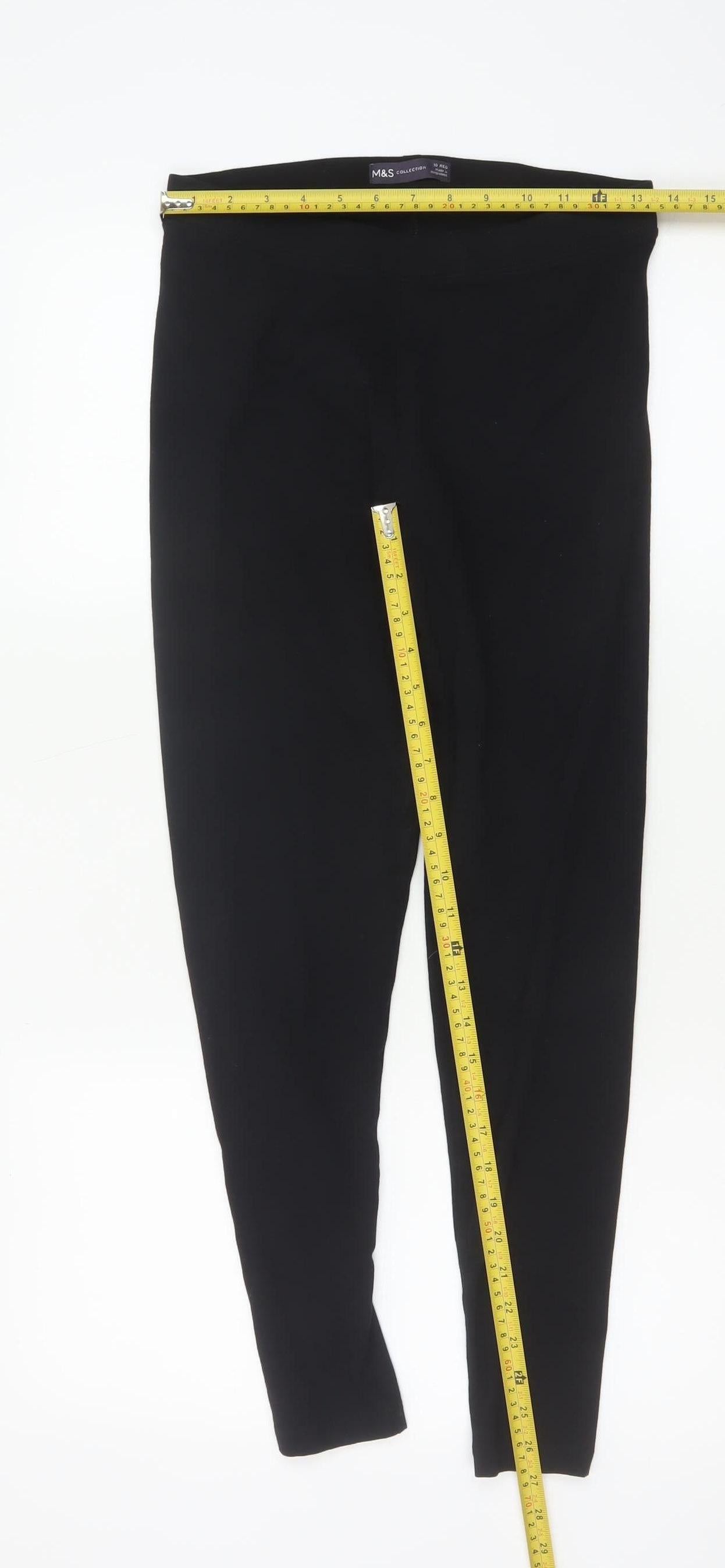 Marks and Spencer Womens Black Size 10 Regular Cotton Leggings
