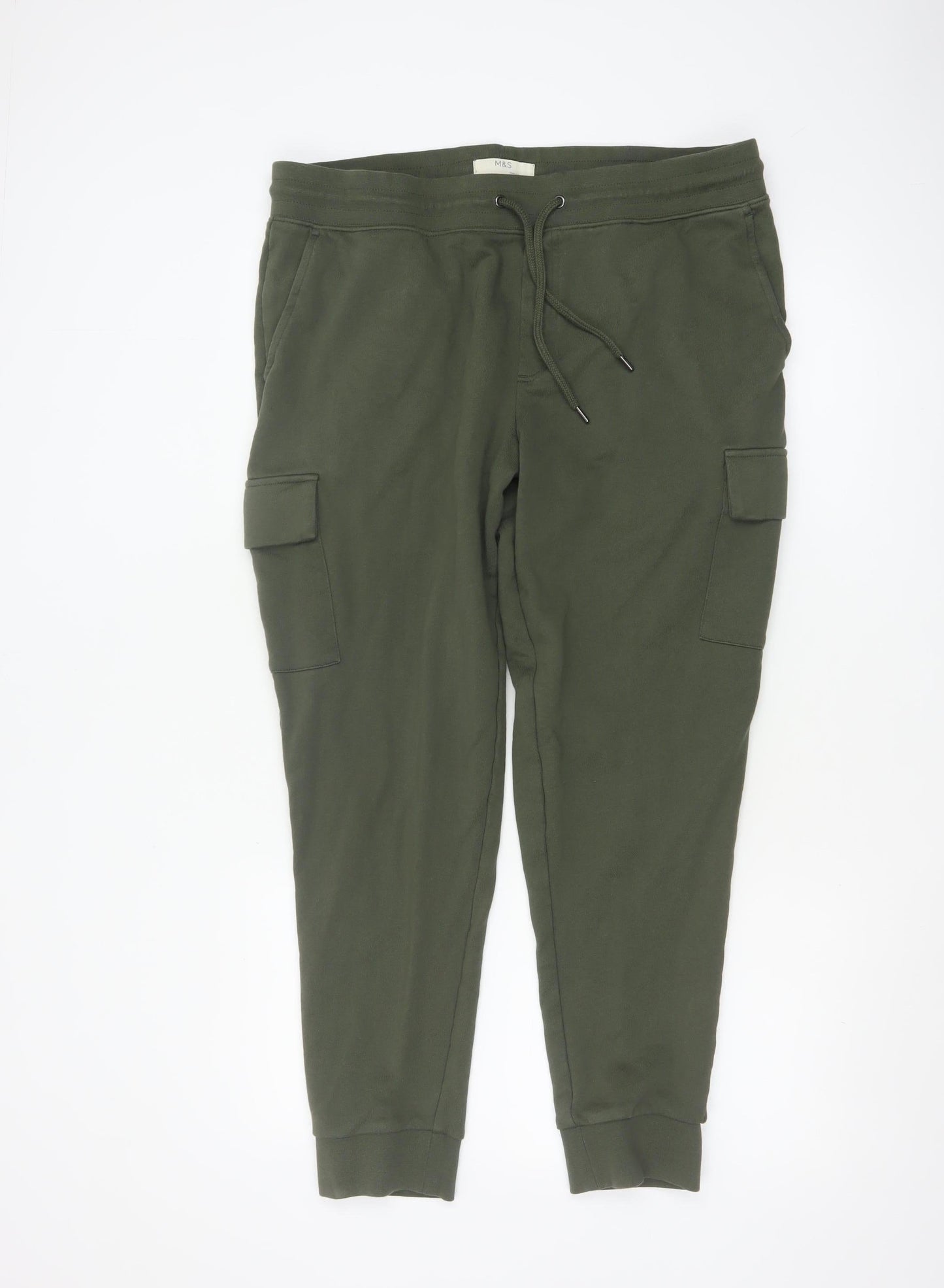 Marks and Spencer Men's Green Cargo Jogger Trousers L Regular Fit