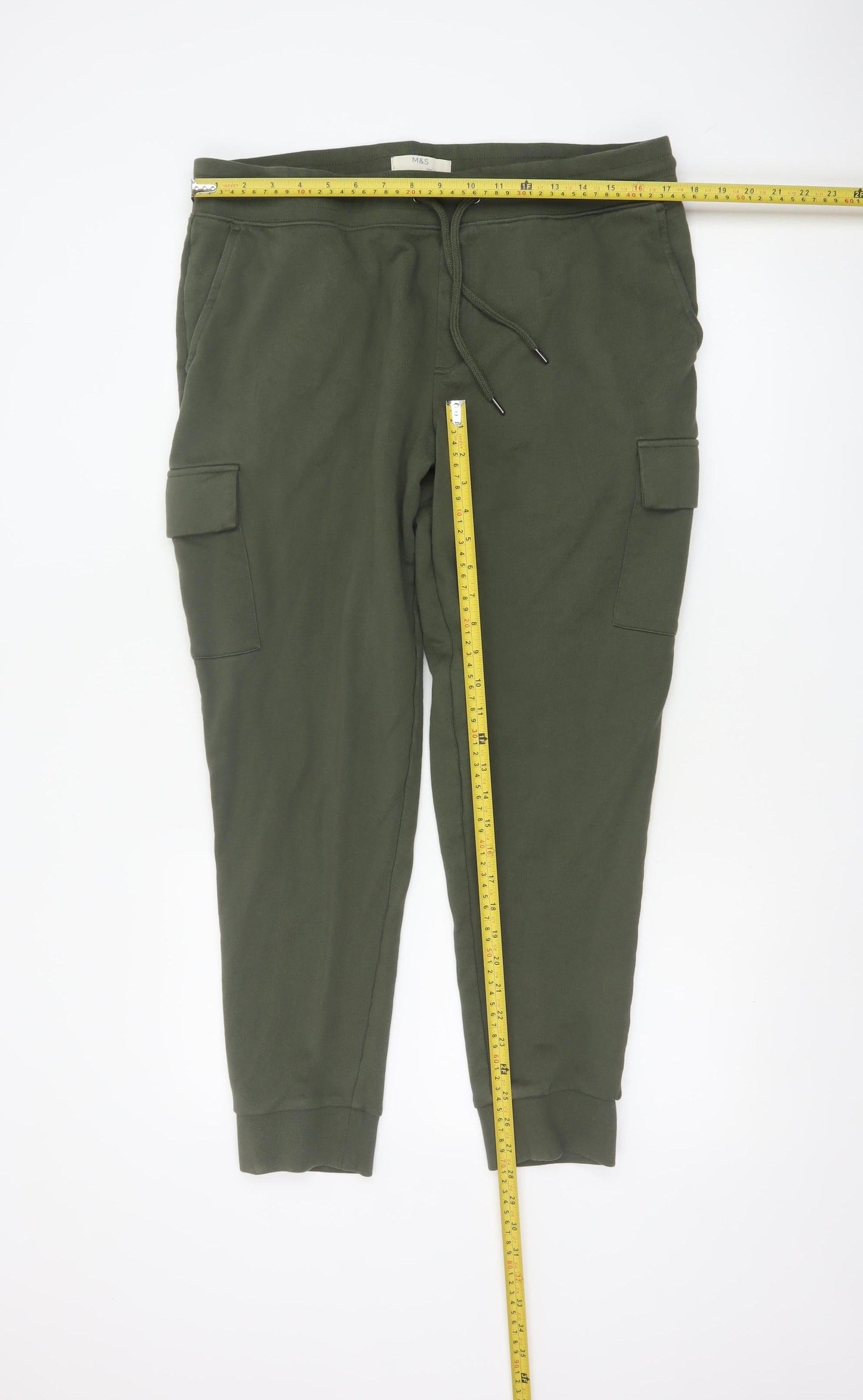 Marks and Spencer Men's Green Cargo Jogger Trousers L Regular Fit