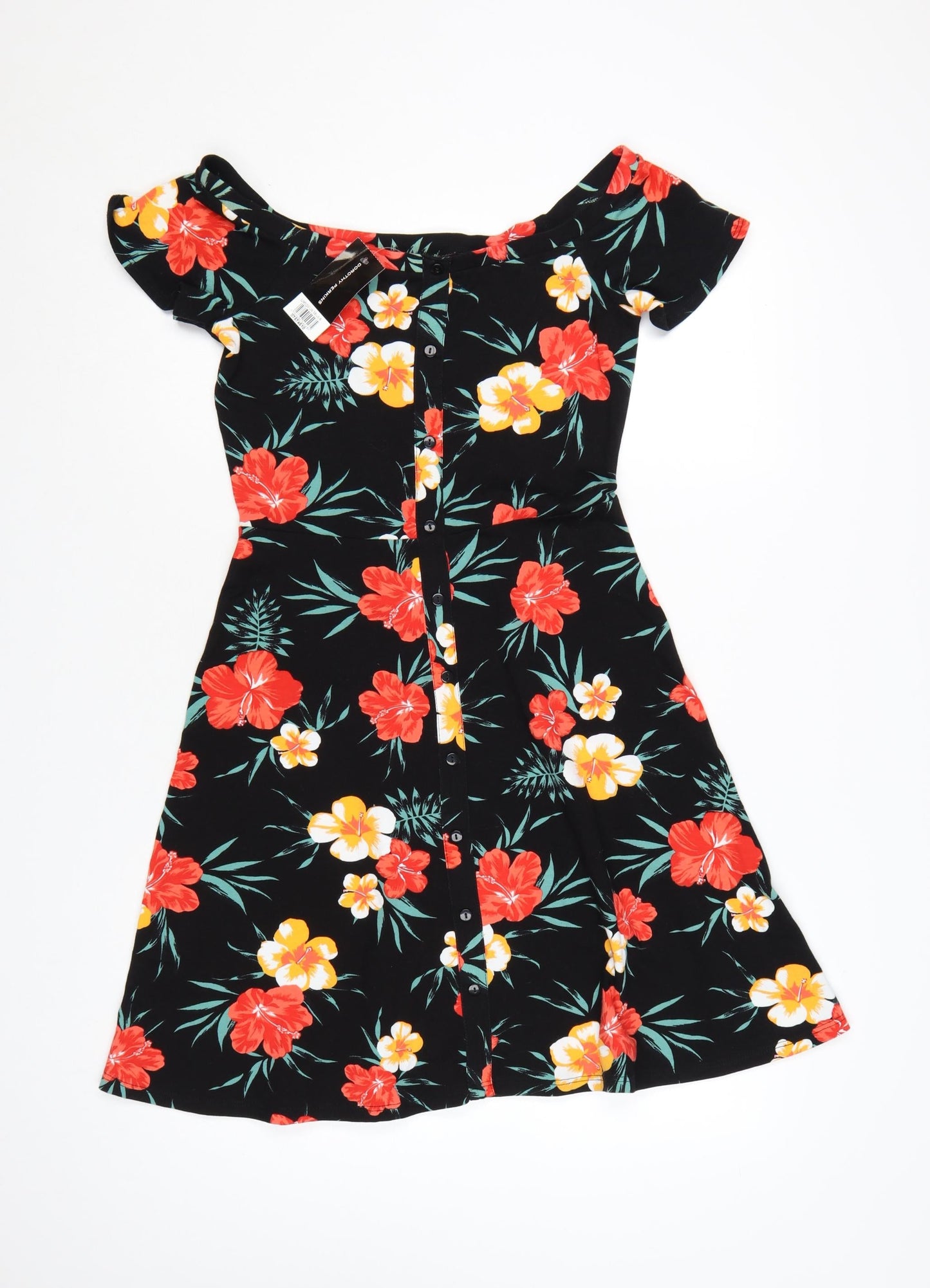 Dorothy Perkins Women's Multicoloured Floral Off Shoulder A-Line Dress Size 10