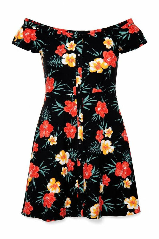 Dorothy Perkins Women's Multicoloured Floral Off Shoulder A-Line Dress Size 10
