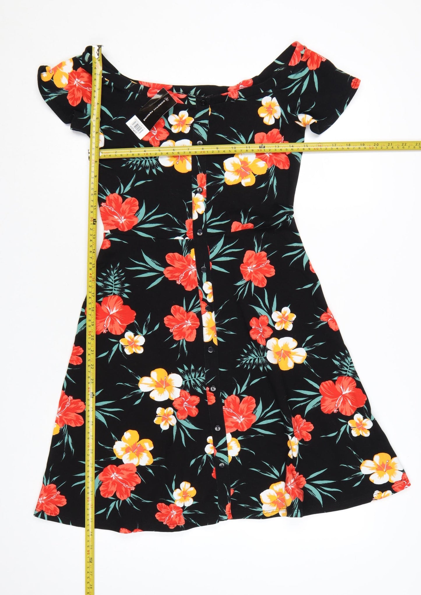 Dorothy Perkins Women's Multicoloured Floral Off Shoulder A-Line Dress Size 10