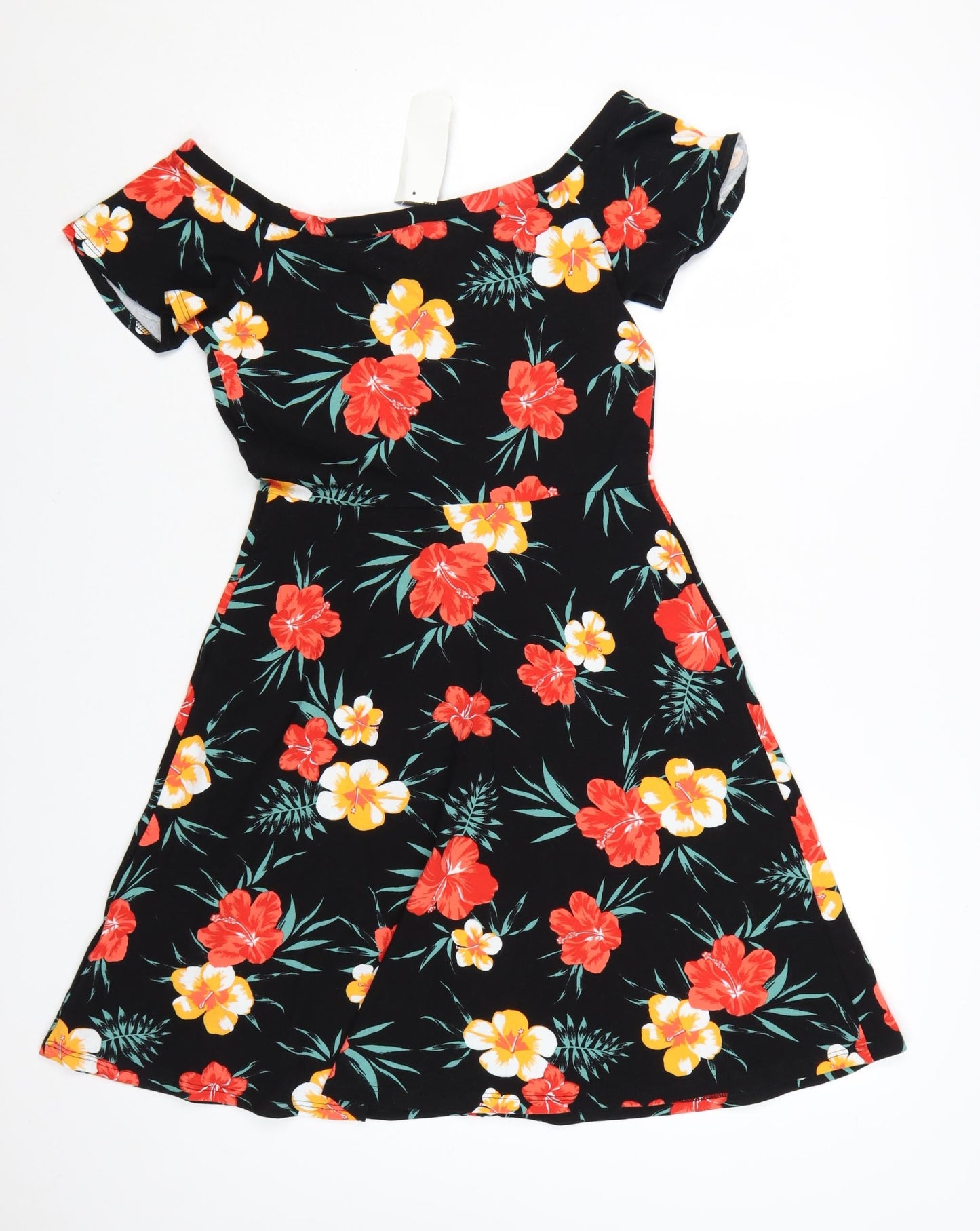 Dorothy Perkins Women's Multicoloured Floral Off Shoulder A-Line Dress Size 10