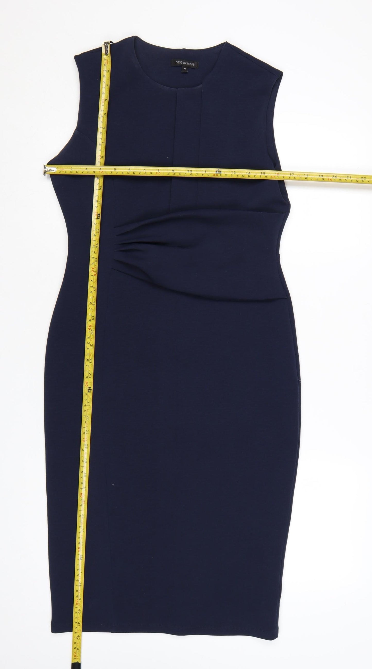 Next Women Blue Size 10 Sheath Ruched Knee Length Sleeveless Dress