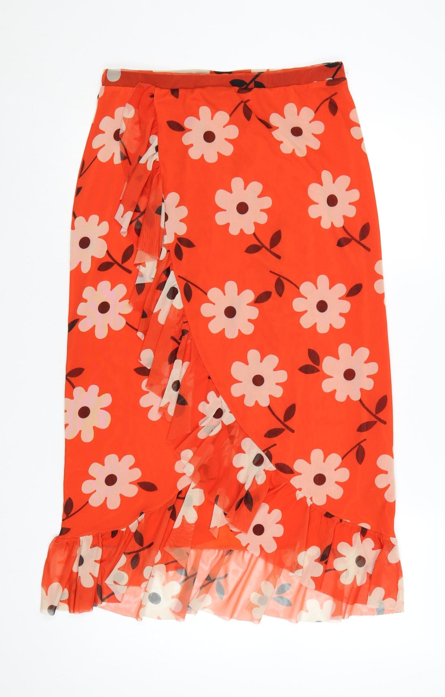 Urban Outfitters Women’s Orange Floral Wrap Midi Skirt M