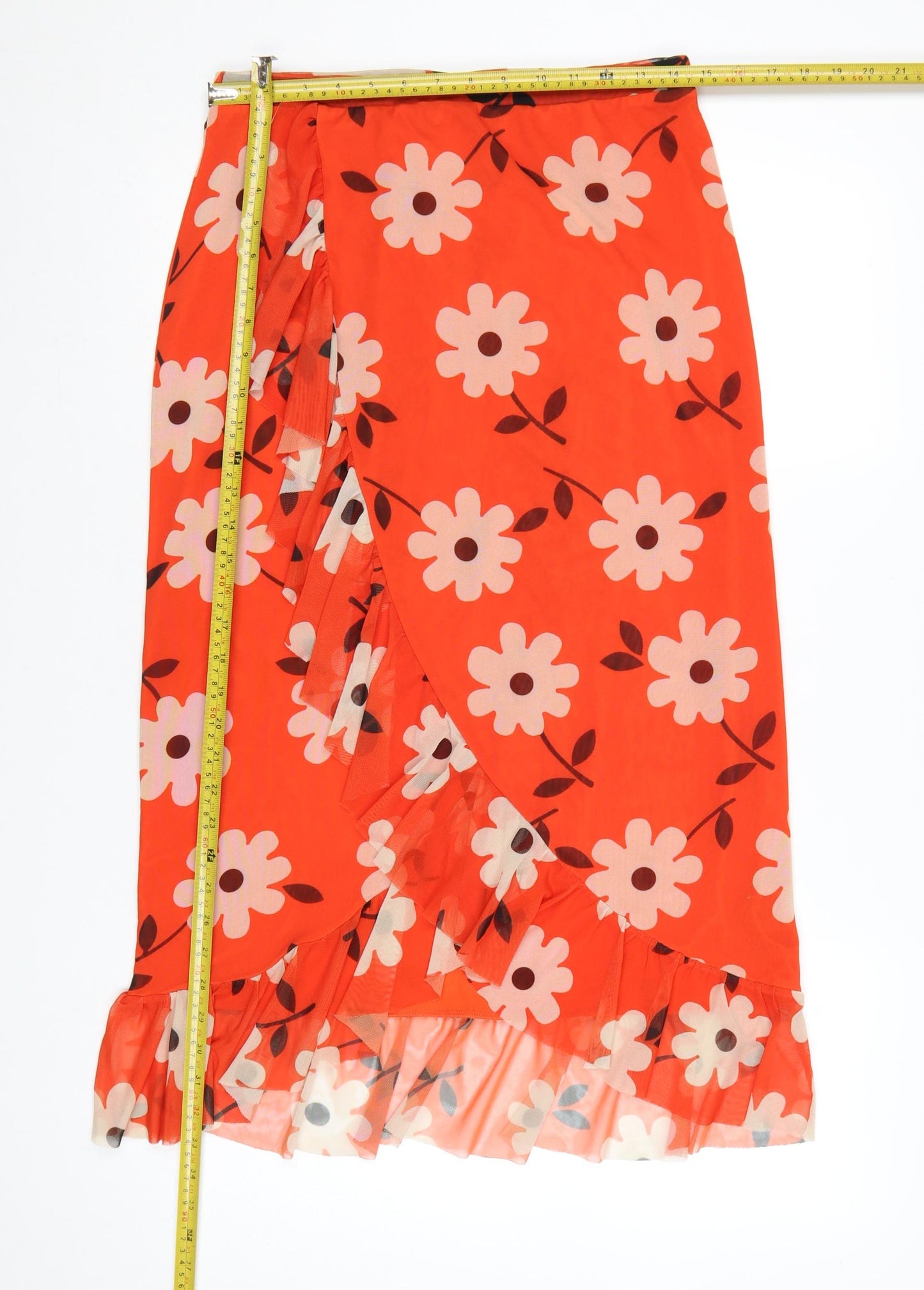 Urban Outfitters Women’s Orange Floral Wrap Midi Skirt M