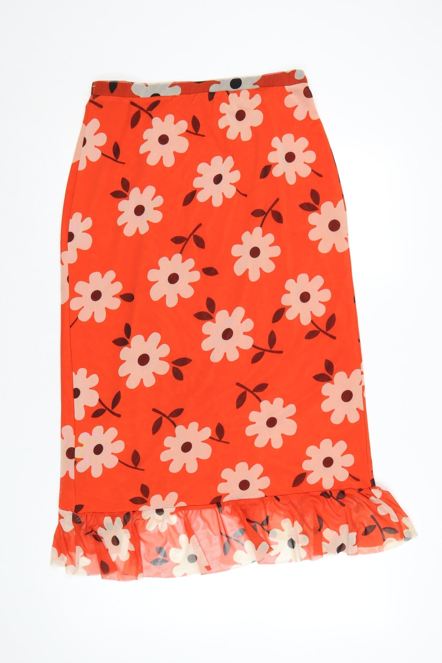 Urban Outfitters Women’s Orange Floral Wrap Midi Skirt M