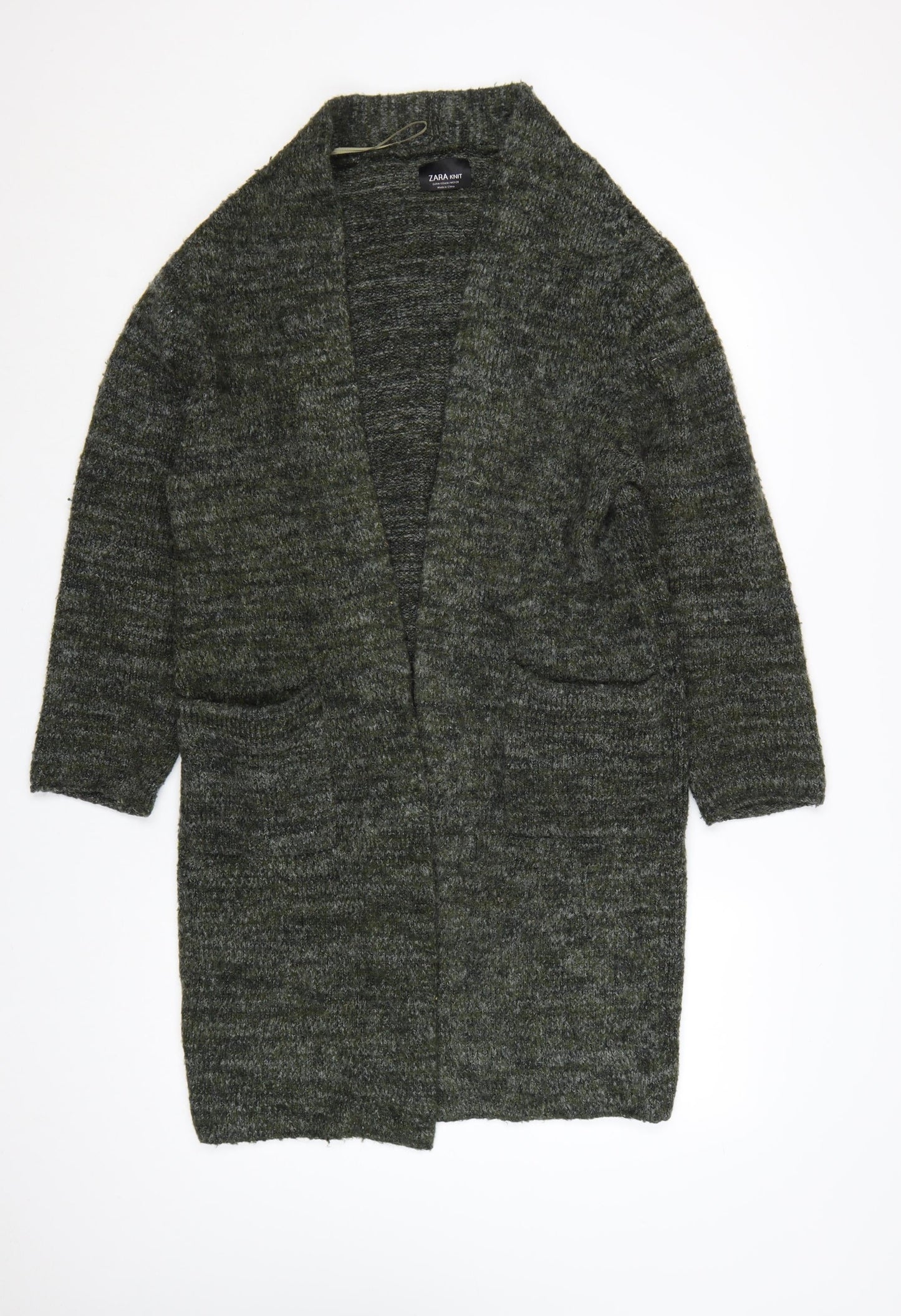 Zara Women Green Knit Open Long Sleeve Cardigan M