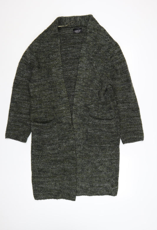 Zara Women Green Knit Open Long Sleeve Cardigan M