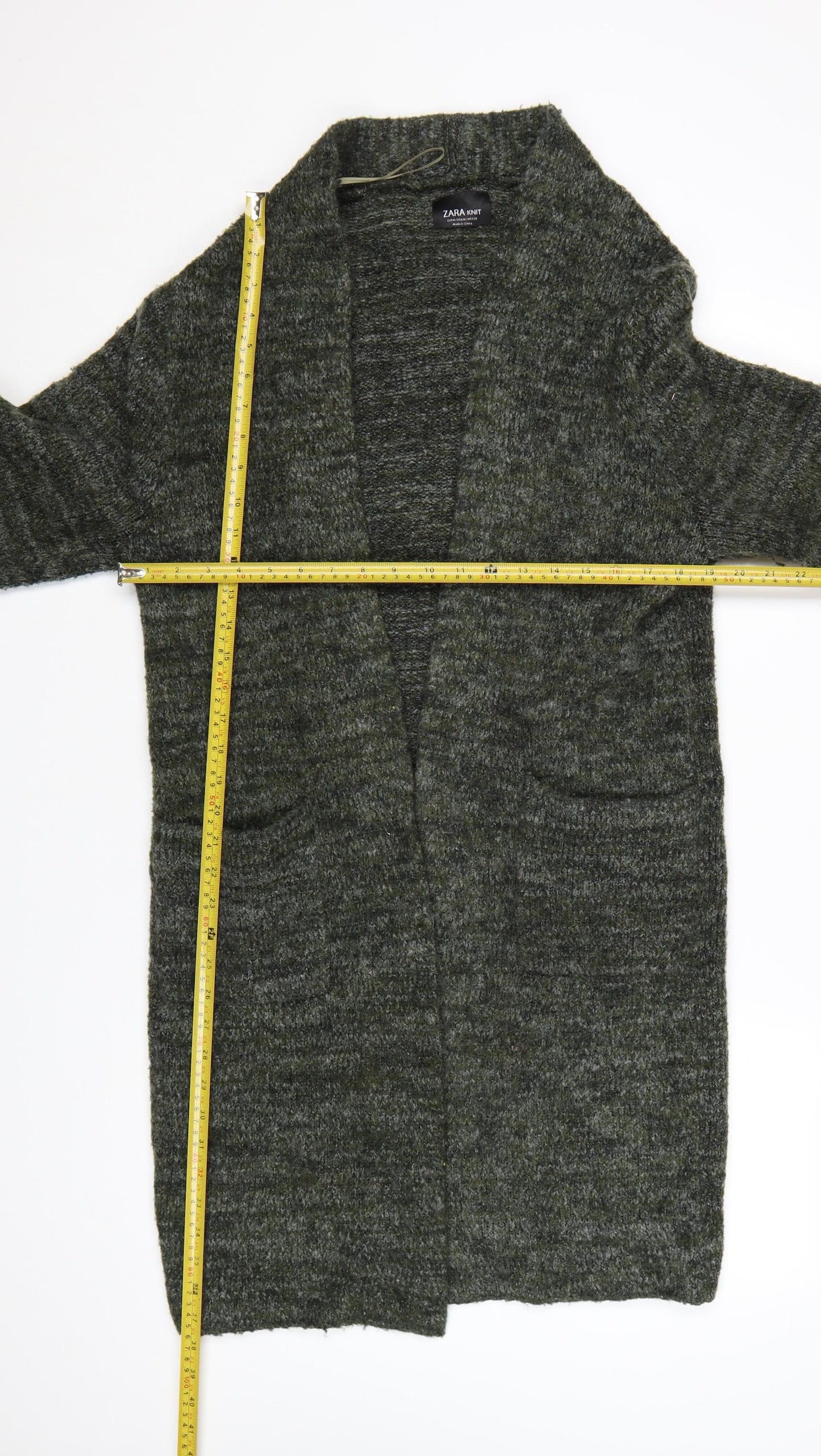 Zara Women Green Knit Open Long Sleeve Cardigan M