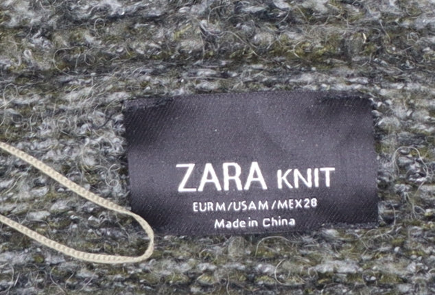 Zara Women Green Knit Open Long Sleeve Cardigan M