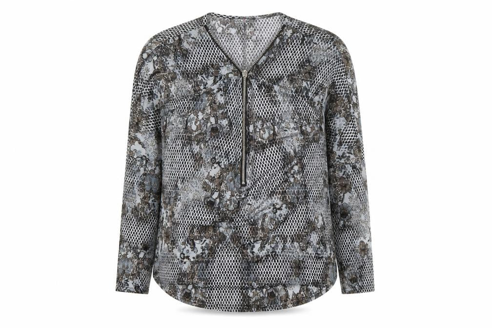 Simon Jeffrey Women's Grey Zip Front Long Sleeve Blouse Size 10
